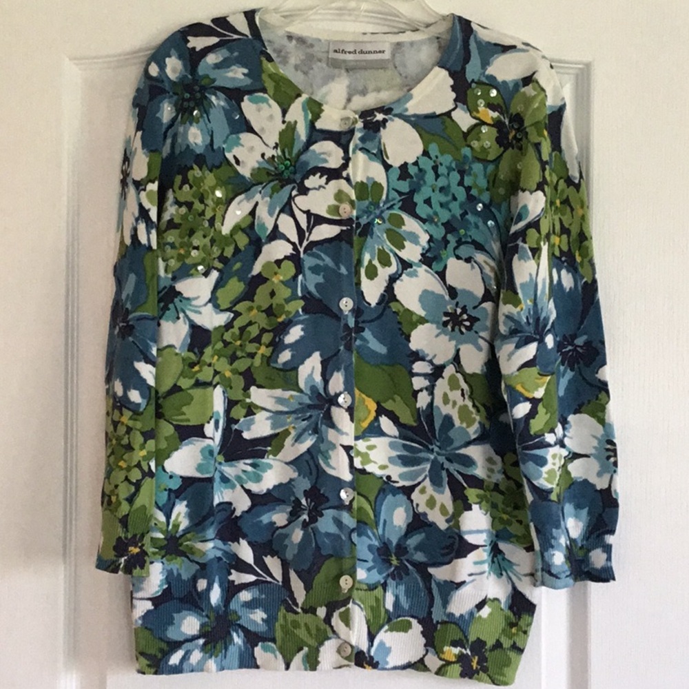 Alfred Dunner Blue and Green Floral Cardigan